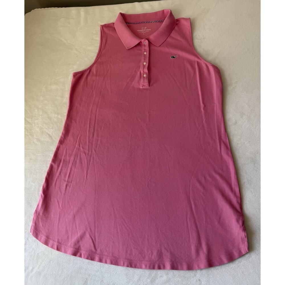 Vineyard Vines Cotton Stretch Pink Sleeveless Polo T-shirt Dress Size L Preppy